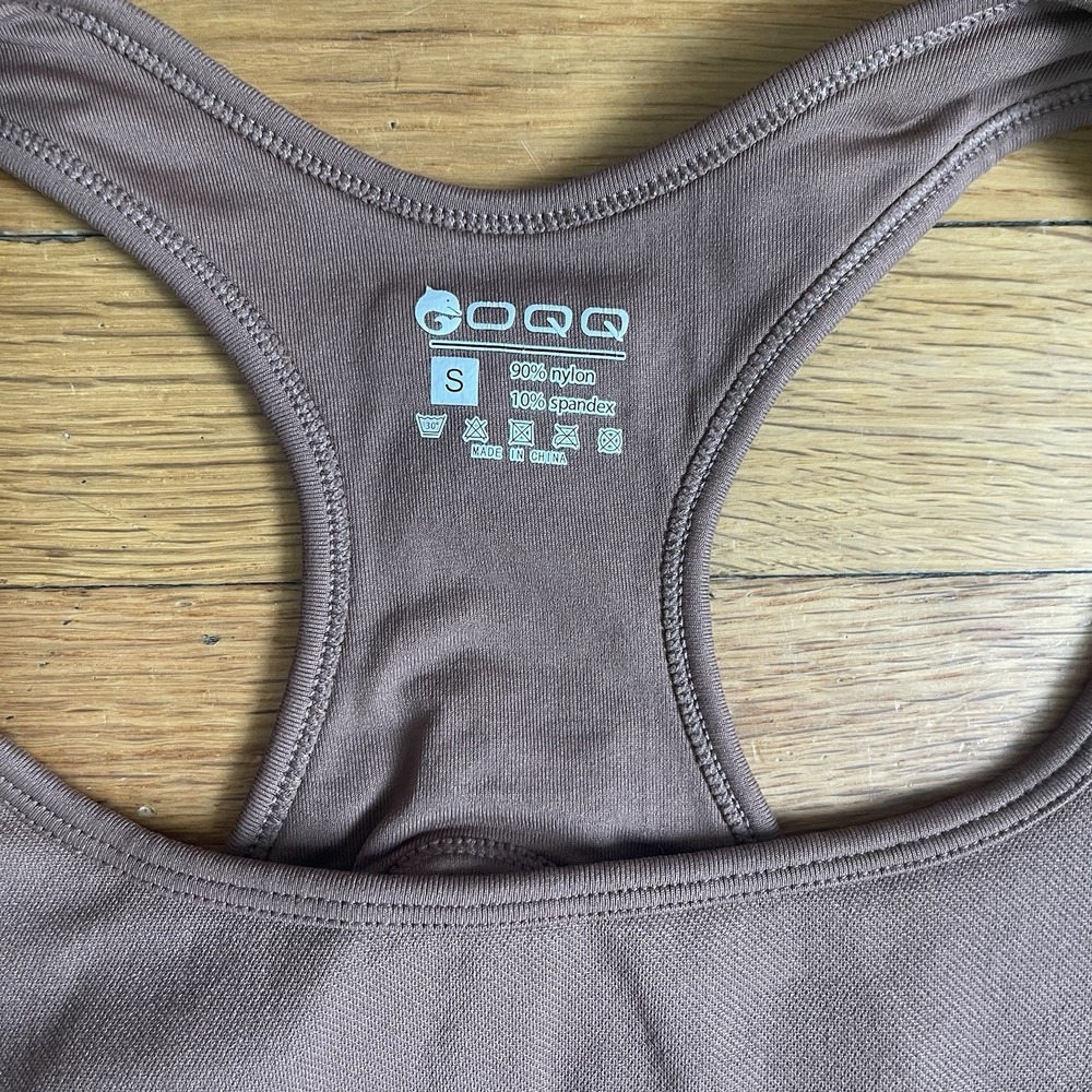 OQQ Small Chocolate Bodysuit Shorts Racer Back Stretch 3" Inseam Athleisure Gym - Picture 2 of 8